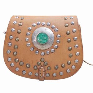 Small Leather Crossbody Bag Purse Hand Set Vintage Moon Boho Saddle Western